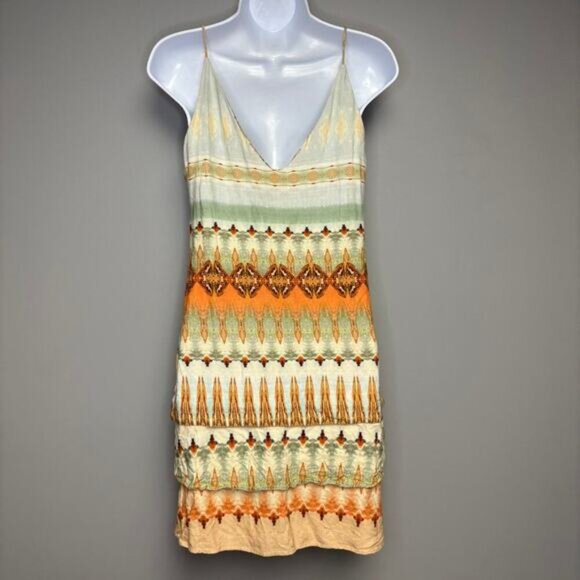 Farm Rio Aztec Tiered Ruffle Strappy Boho Beach Resort Sundress Womens Sz M - Picture 2 of 6